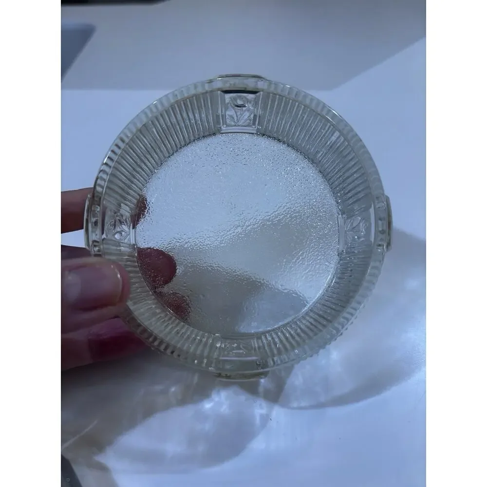 Vintage Glass Vanity Powder Jar Floral Lid Brass Rim Trinket Cottage Shabby Chic